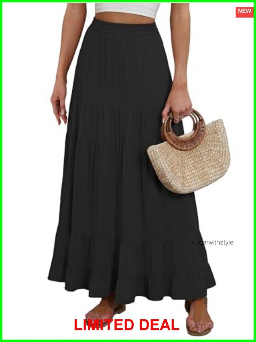 Women's Summer Flowy Tiered A-Line Maxi Skirt with Pockets High Waist